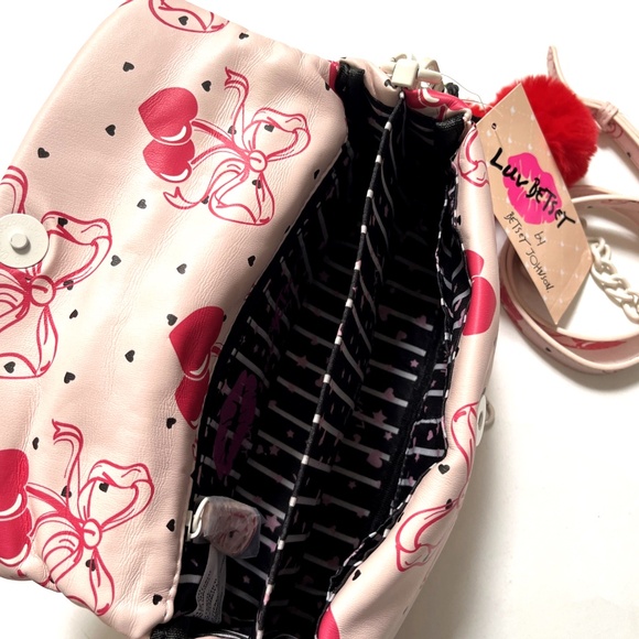 NWT Original BETSEY JOHNSON Cherries Shoulder / Crossbody Bag Pink Furry Charm - Picture 7 of 8